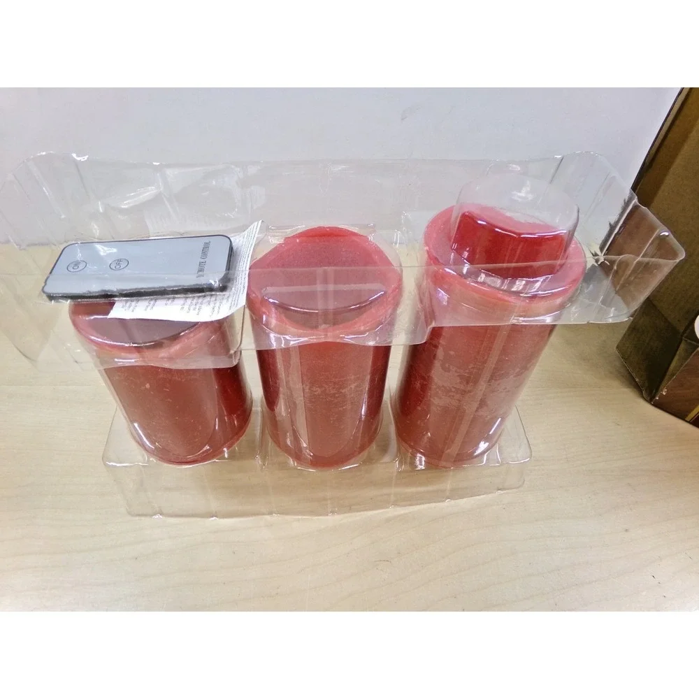 Fitz and Floyd LED Candle Set with‎ Remote Made with Real Wax Set of 3 Red New